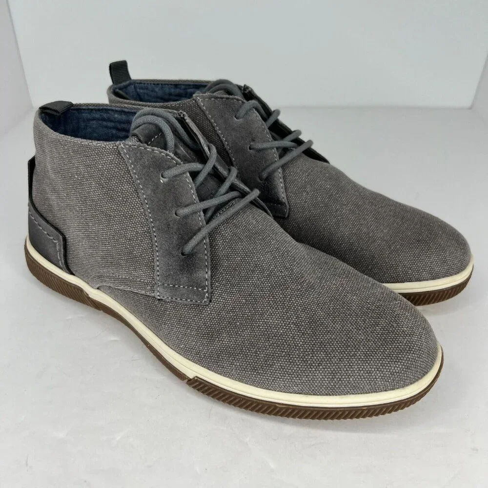 Steve Madden Mens P-Bardos Gray Leather Canvas LaceUp Size 8.5 Chukka Ankle Boot